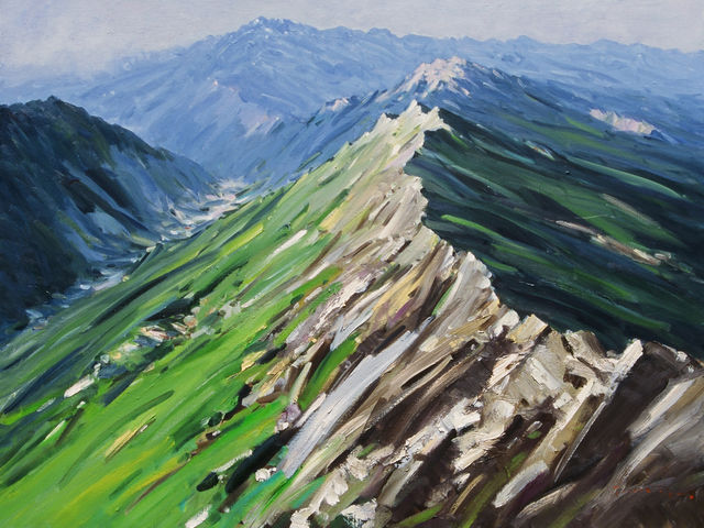 上田太郎:西穂高岳頂上より_安曇野山岳美術館