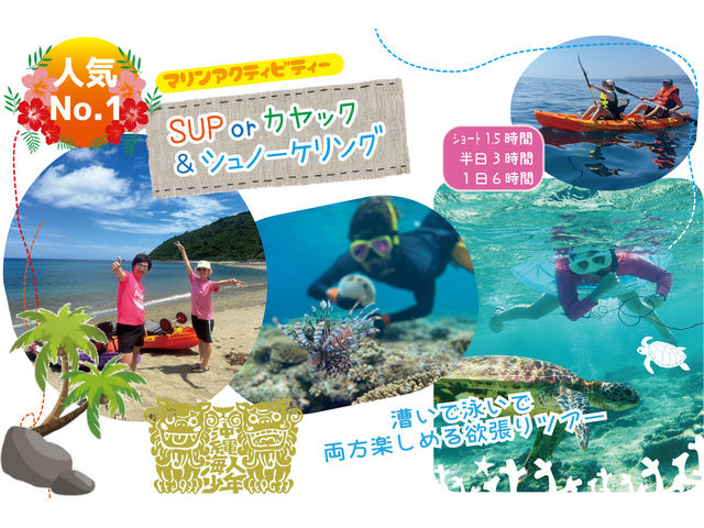 一番人気カヤック(orSUP)&シュノーケルツアー!
1.5h,半日,1日から選べます!_沖縄海人少年