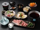 熊野牛鋤焼きが付いたクエ会席