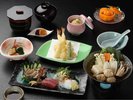 あわびが付いたみやび鯛会席