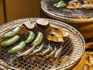朝食ビュッフェ・炭火焼き野菜ときびなご
