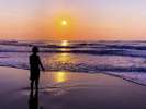 鳥取砂丘の夕暮れ。秋は風紋を見ることも。季節ごとに趣が異なる美しい夕陽をご堪能下さい