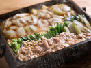 【バイキング】ニラ入り牛すき焼き風はとろ〜り温泉卵をのせて。風味が良い柚子長いもとろろもお勧め。