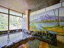【大浴場 ひうちの湯】外の景色と描かれている尾瀬沼の風景をご堪能ください