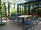 新緑に囲まれたテラス。避暑地軽井沢のオープンエアテラスで優雅なひと時をお楽しみください。