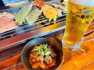 揚げたての天ぷらとどて焼きはビールとよく合います♪