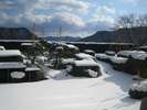 初雪の中庭の様子