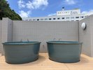 サウナ(有料・事前予約制)併設の陶器風呂は温泉をひいています(イメージ)