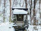 山の神様 冬も駐車場で皆様の安全をお祈りしております