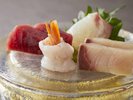 【土地の恵み会席】秋(2026年9月〜11月)御造里 鯛 本鮪 鰤 赤海老