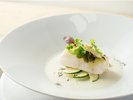 <ランチ コース>ヒラメのムニエル、日本酒のソース、枝豆のソース