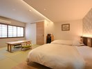 初音(はつね)和モダンツイン。寝具はシモンズ社製のベッドを採用し、快適な睡眠をご提供いたします。