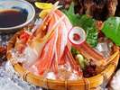 【冷凍蟹尽くし】冷凍蟹の蟹刺し。肉厚な蟹身をご堪能いただけます。