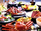 【蟹づくし会席イメージ】丸ごと姿蟹、蟹味噌共和え、蟹鍋、焼き蟹、蟹天ぷら、蟹釜飯など1人2杯相当♪