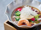 ◆夕食一例(六つ喜)|メインは魚料理、3種類から1品選べるプリフィックススタイル。 ※写真は一例