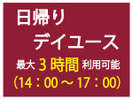 【最大3時間利用可能♪】14:00チェックイン&チェックアウト17:00まで!★日帰りデイユース★