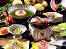 【料理イメージ】春の香り会席 和豚もちぶたと新たまねぎのグリーンスープしゃぶしゃぶなど