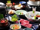 春の旬を味わう会席料理。上州牛や筍、桜鯛など春の味覚を一皿一皿に