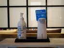 【除菌コーナー】消毒をご用意しています。お出かけ後、お食事前などご自由にお使いください。