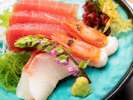 沼津港からの地の魚を中心としたお造り夕食(一例)