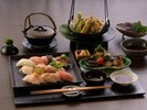 【夕餉 通年】丹後の旬魚鮨十貫に、天ぷらなど地元食材を活かした料理を揃えて