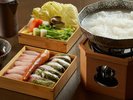 【夕餉 冬】久美浜大根をたっぷり使った雪中鍋。脂ののった伊根鰤をさっぱり愉しむ一品