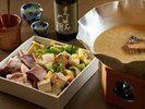 【夕餉 冬】地酒「久美の浦」の酒粕を使った久美鍋。伊根鰤、里芋に牛蒡、大根など地野菜もふんだんに