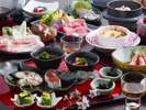 但馬牛、八鹿豚など地元食材を使った季節会席膳例:地酒付特典もございます。