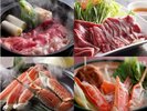 冬の美味膳例:岩津ねぎx但馬牛すき焼き200gx焼きガニxカニスキ小鍋xカニ天