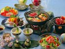 春の三宝鍋例:但馬牛、八鹿豚、カニのコラボ♪3種のお出汁で☆彡但馬牛陶板焼き、カニサラダなど