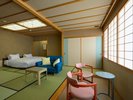 【北の丸◆蔵王側〇和室ベッド客室】畳のお部屋にベッド2台、椅子・テーブルを備えた快適な空間です。