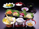 夕食付プラン:博多屋御膳A*刺身・天ぷら・茶碗蒸し・小鉢・汁物・ご飯・香の物・デザート