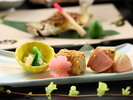 前菜と岩魚の塩焼き