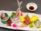 2025年3月・4月<造里一例>海まかせ(鮪・鯛・鯵・白魚・ほたる烏賊・あしらい)