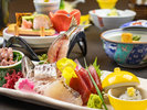 2025年3月・4月<造里一例>海まかせ(鮪・鯛・鯵・白魚・ほたる烏賊・あしらい)