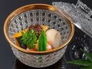 【お食事一例】夏の献立・冷鉢「加茂茄子と夏野菜の炊き合わせ」