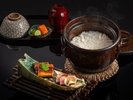 【お食事一例】夏の献立・お食事「長狭米・鰻蒲焼き・和牛炭火焼」