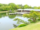 池越しに望む庭園の風景。四季折々の自然美を感じられます。