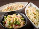 小エビとアボガドのサラダ/サワークリームマカロニサラダ/スパムポテトサラダ
