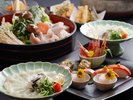但馬とらふぐコース例:但馬で陸上養殖された朝来とらふぐを使用。夏の爽やかなふぐコースです。