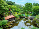 四季折々の自然に彩られる庭園。春には桜、初夏にはホタルとアジサイ、秋には紅葉が楽しめます