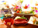 【グレードアップ会席 燈火】信州牛は2種類を食べ比べ!さらに客前寿司も含まれた贅沢なコースです。