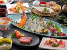【夕食グレードアップ-優(Yu)会席-春イメージ】アコウ姿造り、金目鯛料理、黒毛和牛ステーキなど