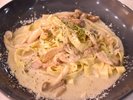 【ポンテヌオーヴォカフェ夕食】タリアテッレ キノコとベーコンのクリームソース