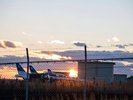 松島基地とブルーインパルス機。奥松島の空の魅力のひとつ。
