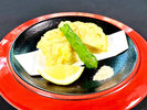 揚物一例:新蓮根挟み揚げ 青唐 海老塩