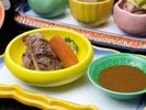 *福島牛の野菜巻きステーキ風。福島牛の旨みをさっぱりとしたおろしたれでお楽しみいただけます。