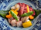 【夕食】大分が誇る食材、おおいた和牛と豊後鶏