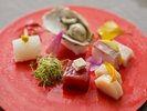 【特別会席】秋(2026年9月〜11月)お造り 蒸し牡蠣殻盛り 鰹のチーズ 平貝 鰤並造り
