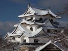 雪をまとった国宝彦根城。